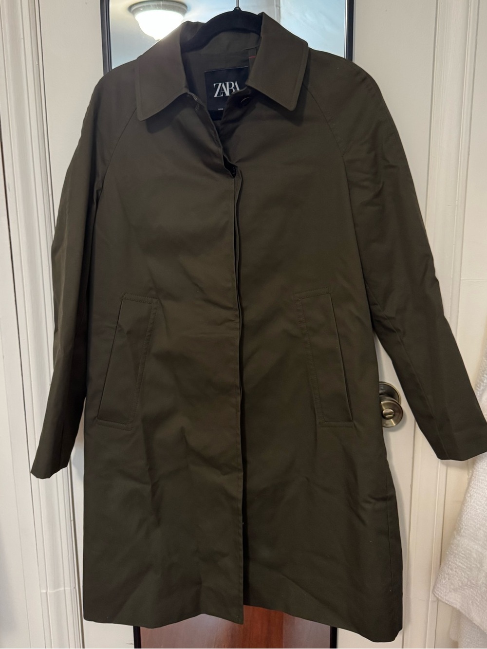 Zara Olive Trench Coat with Hidden Front